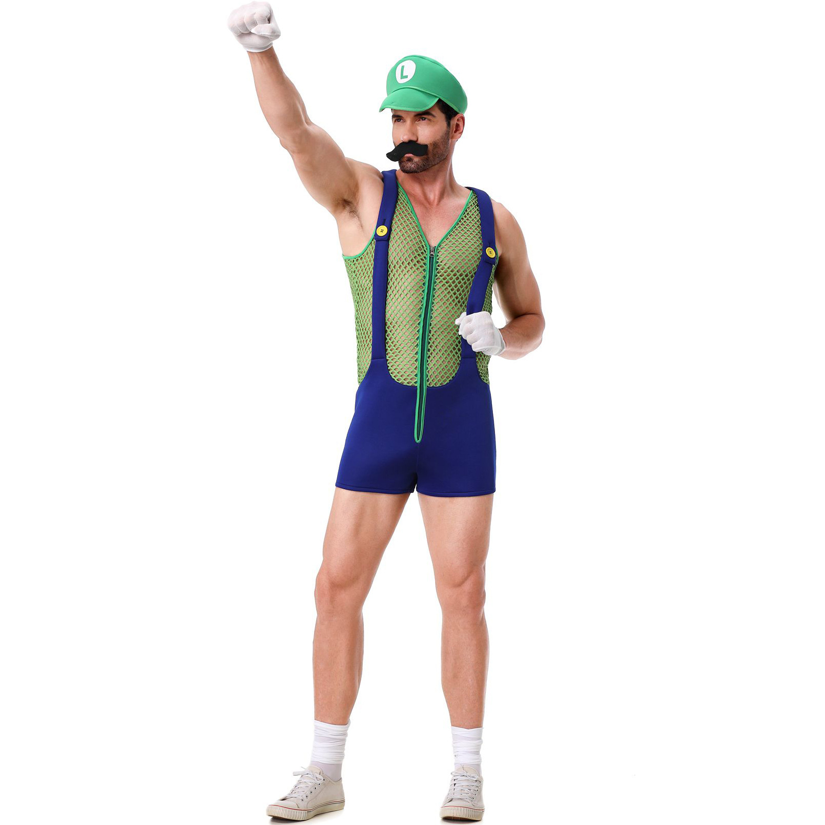 Mens Halloween Plumber One Piece Jumptsuit Costume for Carnival Party Dress up